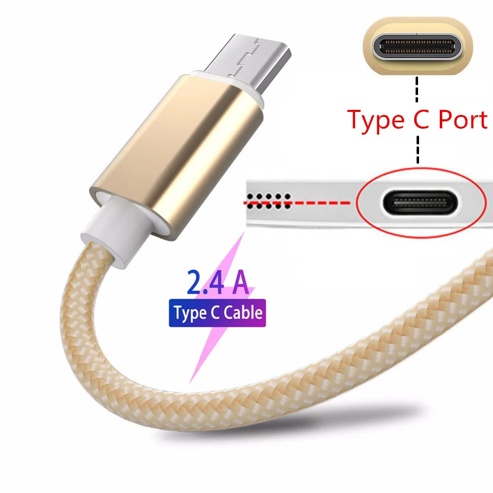 Кабель USB Type C 2 4 А для быстрой зарядки нейлоновый шнур передачи данных смартфонов