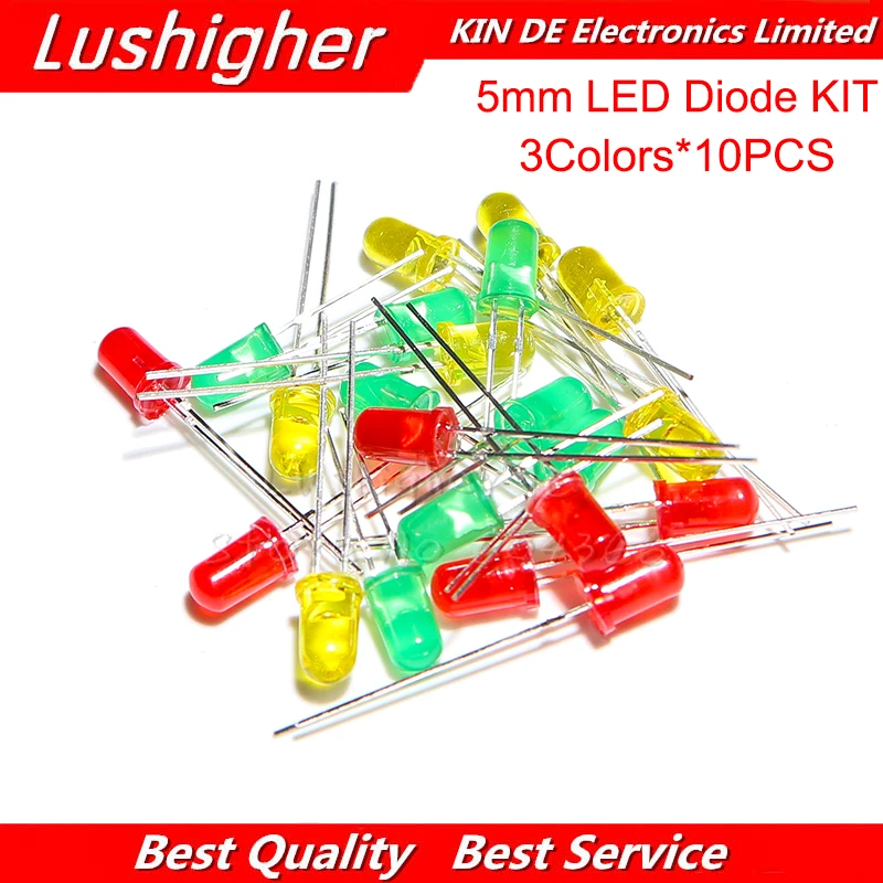 

3Colors*10PCS 30PCS 5mm LED Diode Kit Light Assorted Kit Yellow Red Green Component Diy Samples Kit New Original