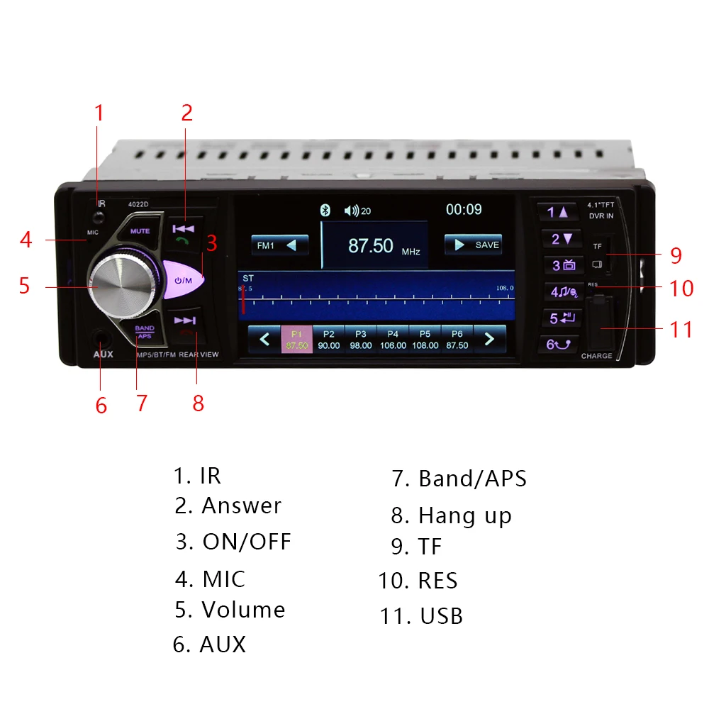 Radio de coche Hikity 1 din 4022d FM radio coche Audio automático estéreo Bluetooth Autoradio soporte cámara de visión trasera volante control