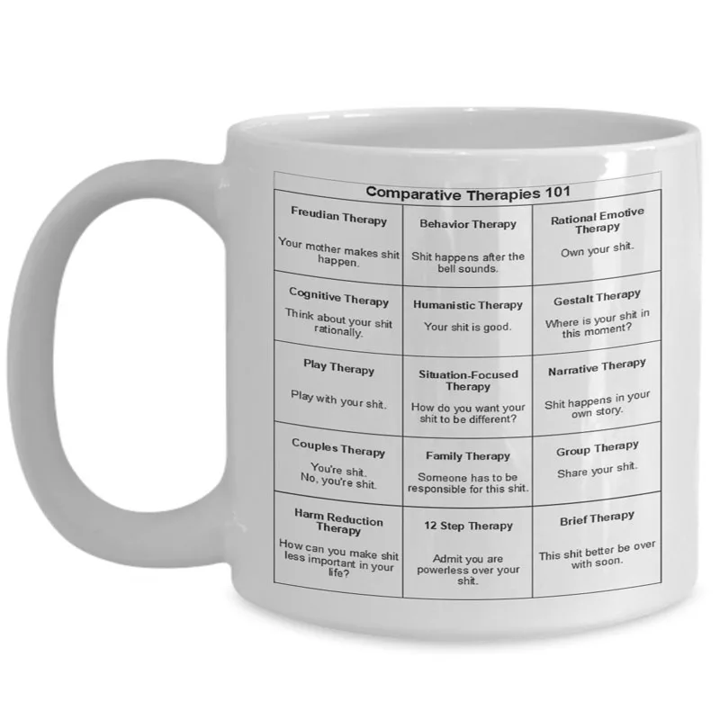 

Funny Mental Health Counselor Social Worker Comparative Therapies 101 - Funny Shit Therapist Ceramic 11 Oz White Coffee Mug
