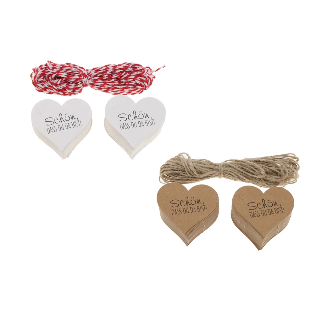100pcs Shabby Chic Kraft Paper Gift Tags schoen dass du da bist Heart Label Wedding Favors Party Supplies