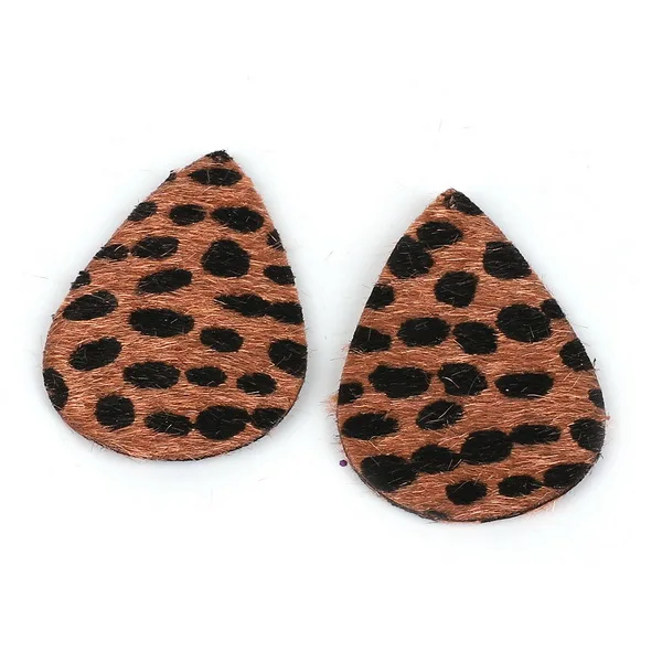 2-4pcs/pack Water Drop/Oval Shape Fashion Leopard Print PU Leather Charm Pendant DIY Decor Clothes for Jewelry Making Material - Цвет: 40x25mm 4pcs