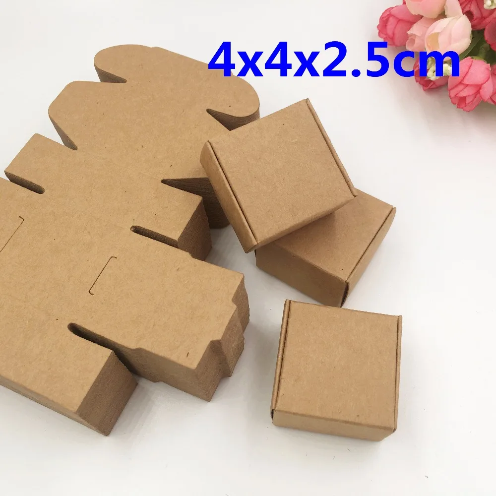 30pcs 4*4*2.5cm Kraft Craft Paper Jewelry Pack Boxes Small