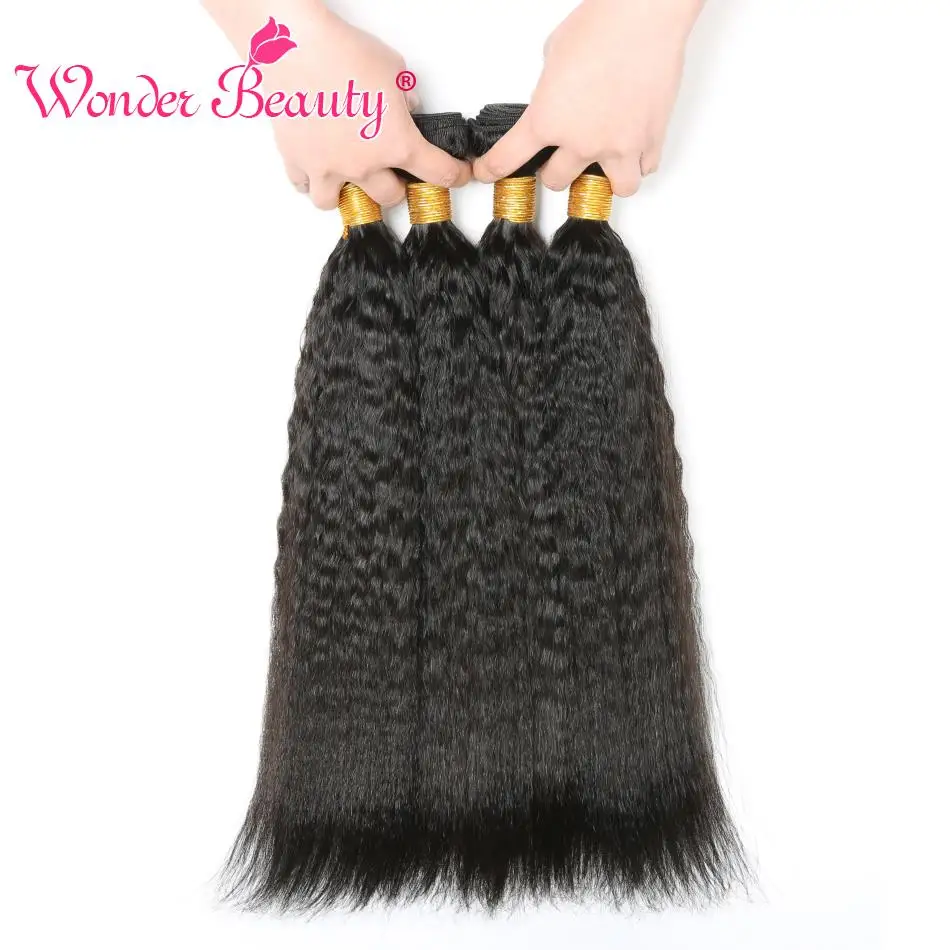 

Wonder Beauty Brazilian Kinky Straight Hair Weave Bundles Human Hair Extensions Non Remy Hair Bundles Natural black Double Weft