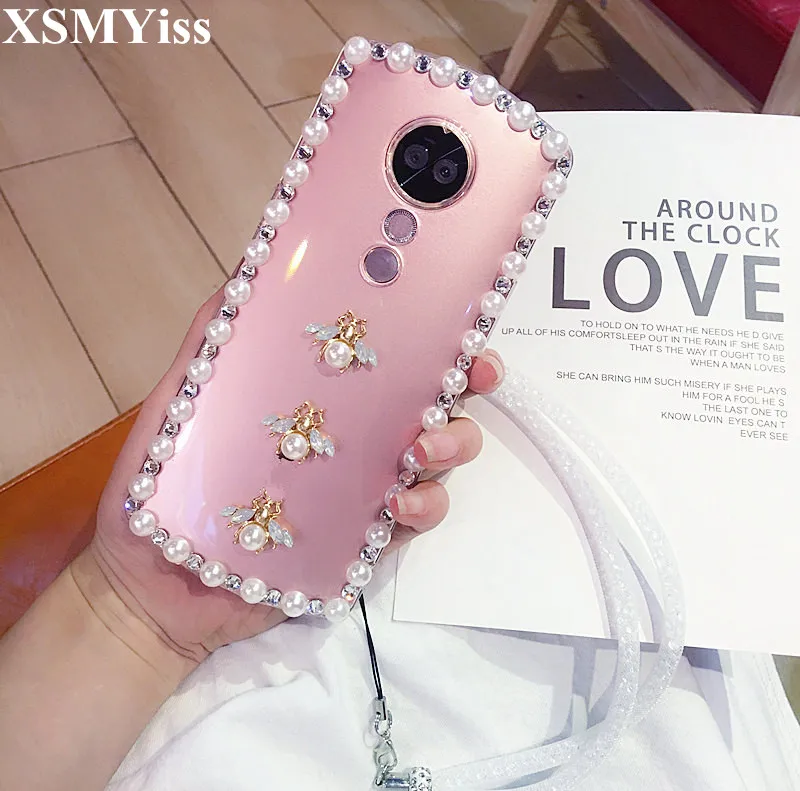 

XSMYiss Luxury Glitter Bling 3D Diamond Bee Pearl Soft Phone Case For Samsung j3 j5 j7 2017 j7 Prime j4 j6 j8 2018 Phone Cover
