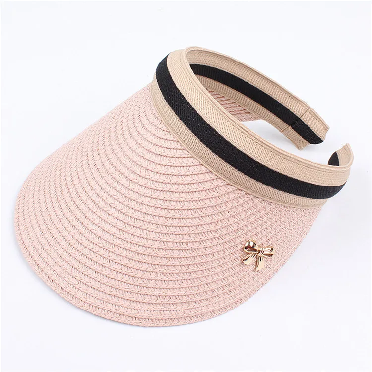 Летние женские соломенные солнечные шляпы с бантом, козырек, кепка s, ручная работа, сделай сам, шляпа для отдыха, пляжная кепка, повседневная Кепка, пустой топлесс, шляпа - Цвет: Розовый