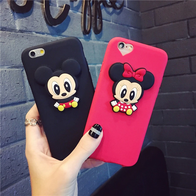 

Fashion lovely 3D Cute Mickey Minnie mouse cartoon animal silicone TPU phone Cases for iphone 5 6 6s 7plus 8 black cover coque