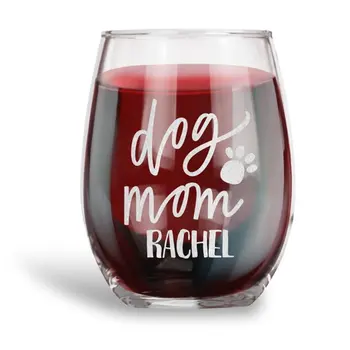 

Mother's Day Birthday Christmas Gift For Dog Mother,Personalized Mommy Name Stemless Wine Glass,Transparent Juice Beer Cup