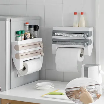 

1 PCS Kitchen packaging cutting wall hanging paper towel holder plastic refrigerator plastic wrap storage rack AP1117957