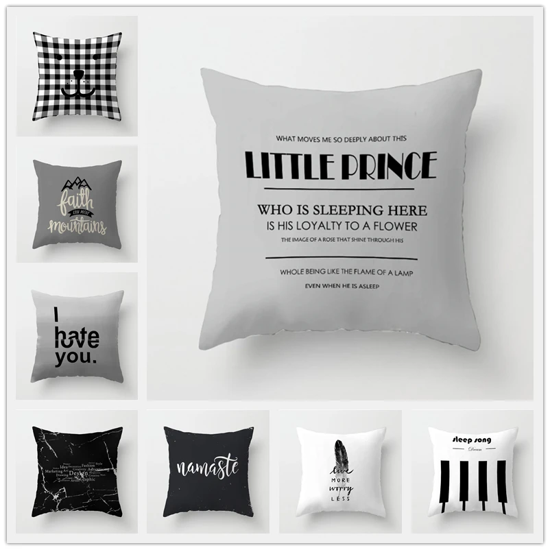 

double face Black white gray letters printed pillow case little prince/piano/marble pattern cushion cover tatami pillow cover