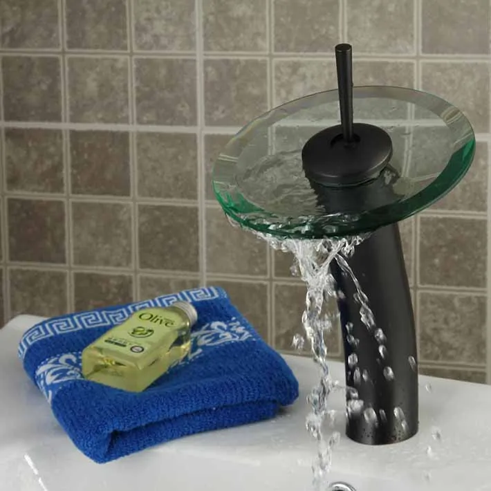 

Oil Rubbed Bronze Bathroom sink Faucet Glass Waterfall mixer One Hole/Handle Tap