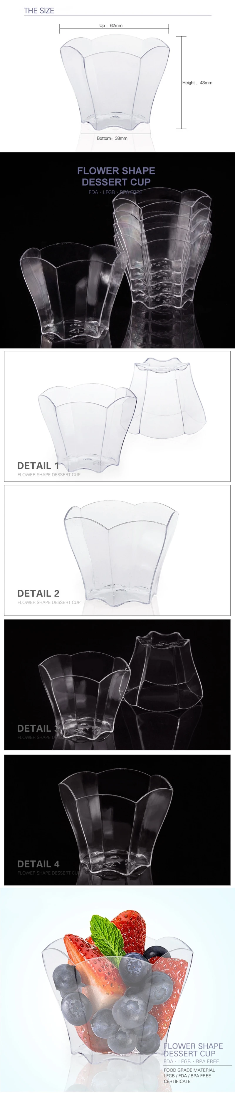 Description Picture 2 of item20 Pcs x Home Party Wedding Disposable Tableware Supplies, 55*45mm/70ml Clear Mini Dessert Flower Cup