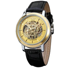 2016 WINNER Unique Fashion Design Women Hand-wind Mechanical Watch Skeleton Dial Leather Strap Wristwatch For Ladies