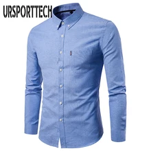 New Men Long Sleeve Solid Oxford Dress Shirt with Left Chest Pocket High-quality Male Casual Regular-fit Tops Button Down Shirts button down long sleeve pocket shirt