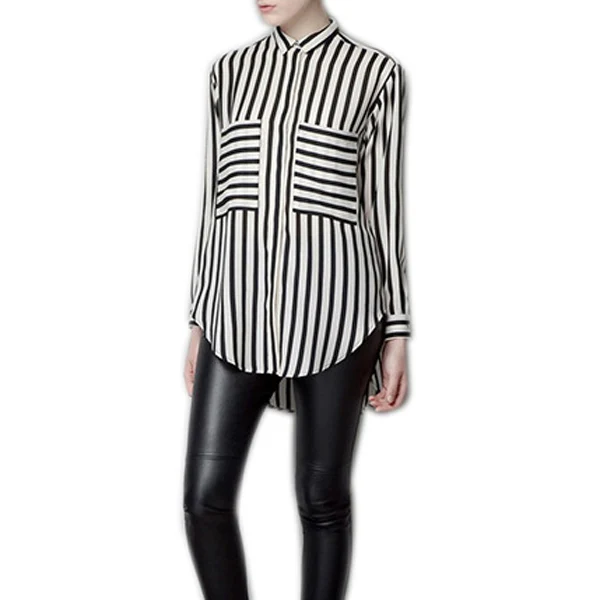 Meilleur Femmes de Causalité À Manches Longues En Mousseline de Soie Blouse Tops Turn down Col Rayé Vertical Bouton Chemise