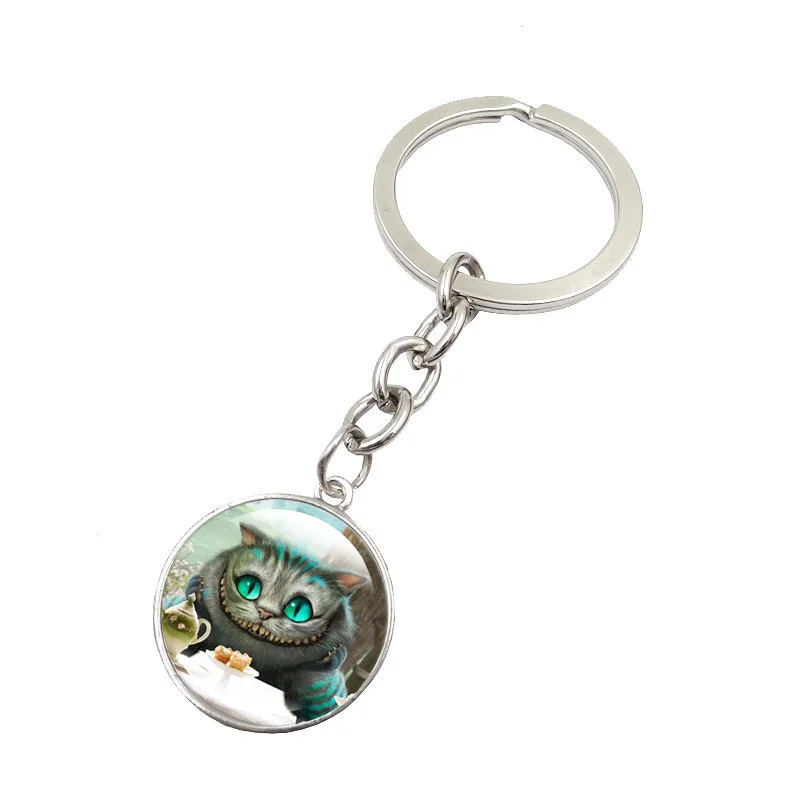 Брелок для ключей Cheshire Cat стеклянный круглый купольный кулон брелок Алиса в