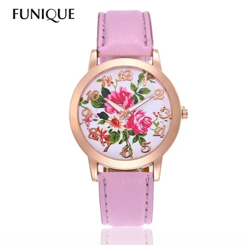 

FUNIQUE Numerals Clock Leather Analog Quartz Watch Women Watch Floral Printed Mujer Ladies Wrist Watch For Dropshipping