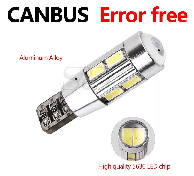 2 шт. W5W T10 Светодиодный лампочки Canbus белый 10SMD 5630 ошибок Авто супер яркий 194 168 светодиодный свет парковочные фары автомобиля 6000 K 12 V