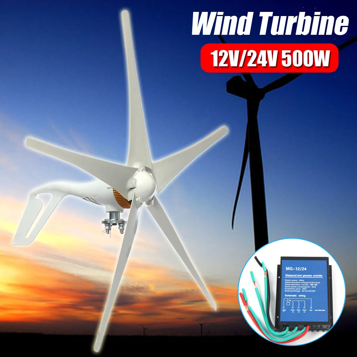 

500W Wind Turbines 5 Blades Miniature Horizontal Wind Turbines Free Energy Generator With Controller Fit for Residential Home