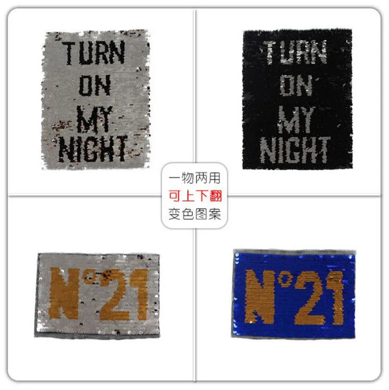 

turn on N21 Rversible change color Embroidery lace applique paillette fabric sweater clothes patch sequined stickers t-shirt diy