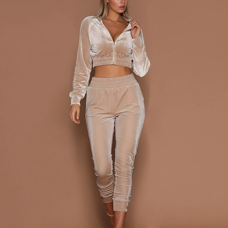 

2017 ITFABS Newest Arrivals Fashion Hot Women Casual Simple Hoodie Sweatshirt Pant Set Female Wear Midriff-baring Casual Suit