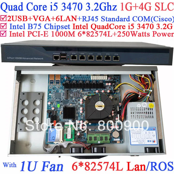 mikrotik routers 1U with six intel PCI-E 1000M 82574L Gigabit LAN Intel Quad Core i5 3470 3.2Ghz Mikrotik ROS etc 1G RAM 4G SLC