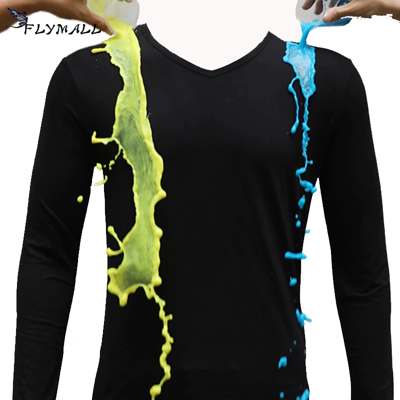 FLYMALL Hydrophobic Waterproof Mens Shirt Antifouling COOL Jersey Slim T shirt O neck Fitness