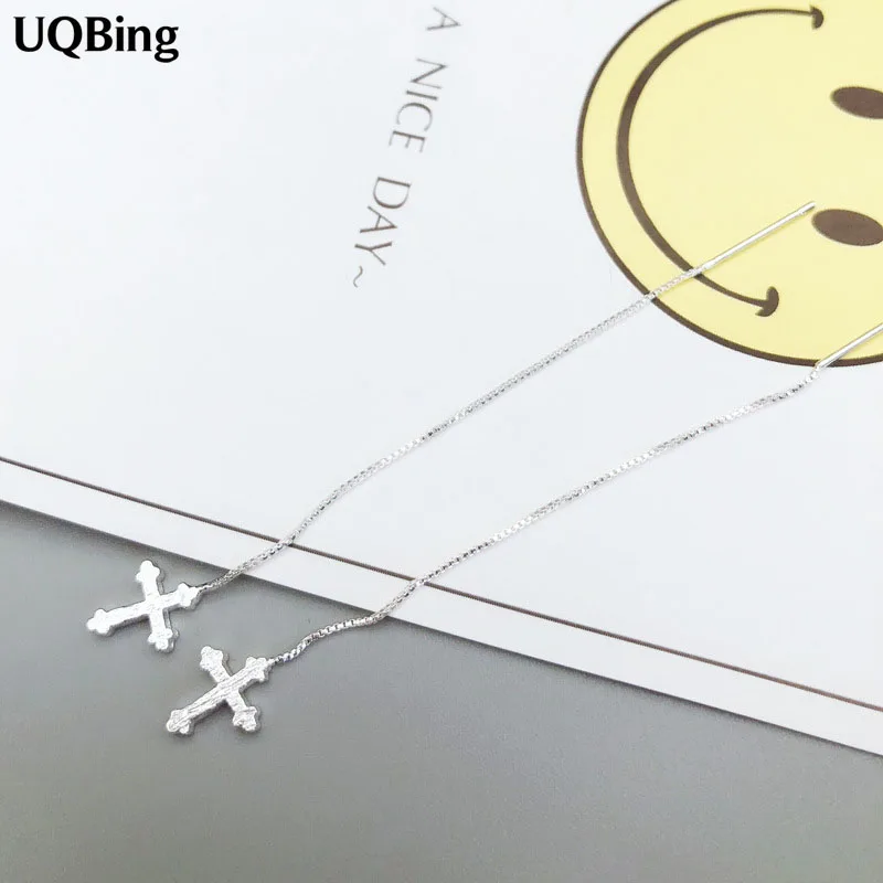 

2018 New Design 925 Sterling Silver Cross Drop Earrings Long Ear Line For Women Free Shipping Brincos