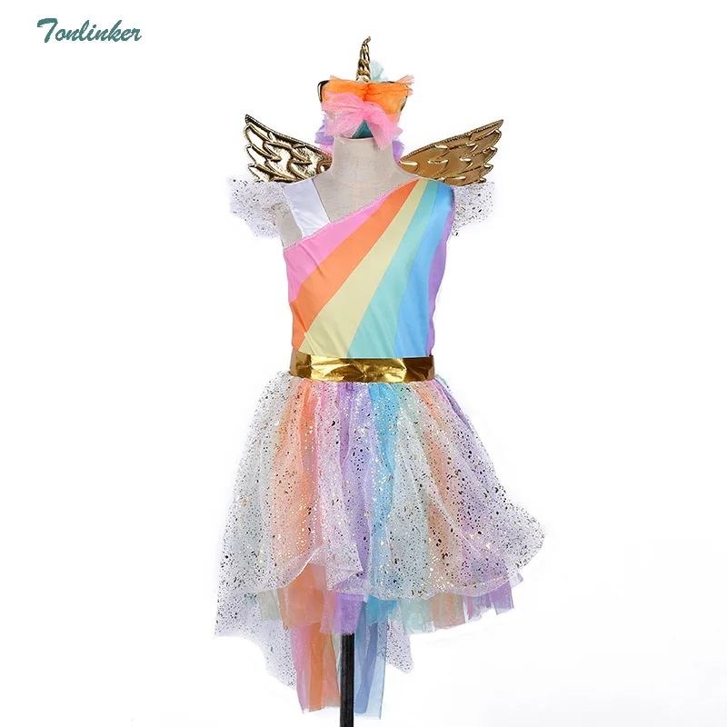 Girls Christmas Unicorn Costume With Headband Gold Wings for Kids Pony Rainbow Tutu Dress Children Halloween Theme Party Dress Girls Christmas Unicorn Costume With Headband Gold Wings for Kids Pony Rainbow Tutu Dress Children Halloween Theme Party Dress