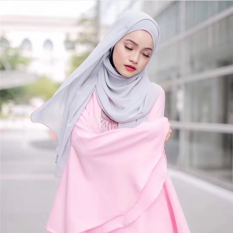 Модный однотонный шифоновый мусульманский шарф, Женский хиджаб, исламский головной платок, шарфы, шаль и обертывание, арабский головной платок, kopftuch