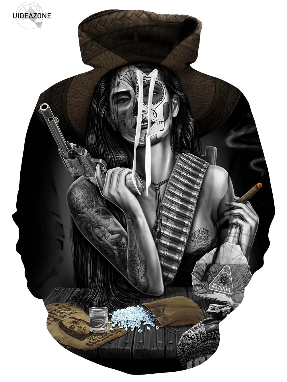 2018 Hot Sexy Design girl use Gun Hoodies Women Men 3D Printed