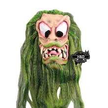Terror Halloween Grimasse Maske Grüne Lange Haare Latex Geist Maskerade Cosplay für Erwachsene Halloween Requisiten Kostümfest