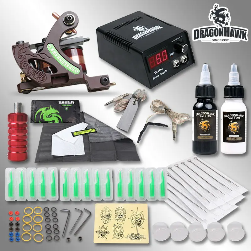 Professional Complete Tattoo Kit Lining Machine Set Inks Needles Grips