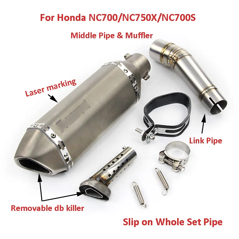 For Honda NC700 NC700S NC750X Slip On Exhaust System Middle Link Pipe Motorcycle Silencers