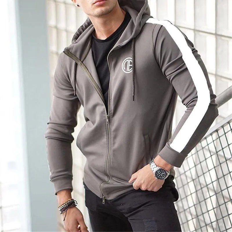 Yomeke осень зима новые толстовки на молнии мужские уличные модные спортивные толстовки с буквенным принтом плюс - Цвет: Grey