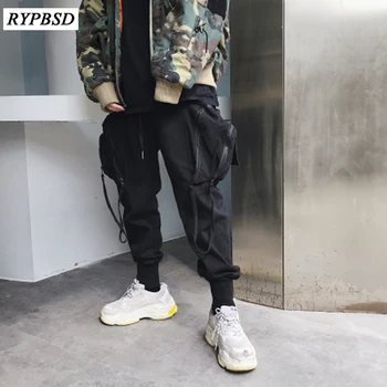 

Men Big Pocket Hiphop Dancing Casual Pants Male Dark Black High Street Harem Pants Joggers Trousers Sweatpants