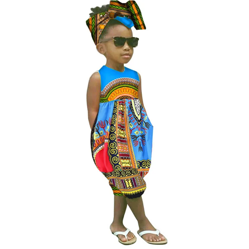 

Telotuny Children's Clothing Baby Girl Clothes African Print Sleeveless Romper Jumpsuit 2Pcs Clothing Children Clothes Set Girls