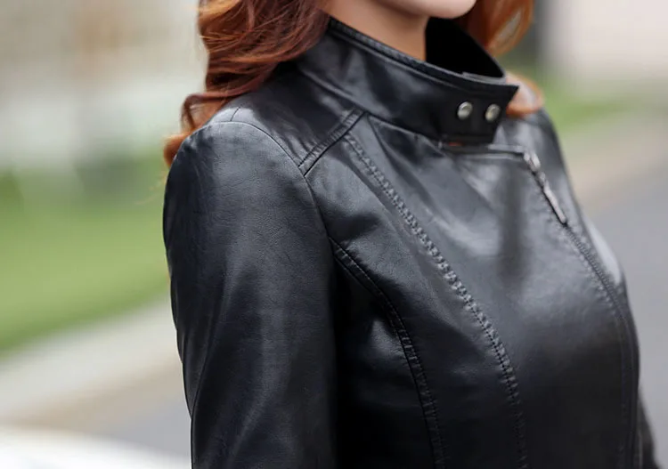 Leather кожаная куртка женская модная тонкая Лоскутная Длинная женская куртка высокого качества PU мотоциклетная осенне-зимняя верхняя одежда