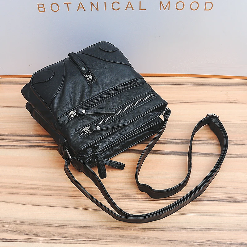 Annmouler moda feminina crossbody saco macio lavado
