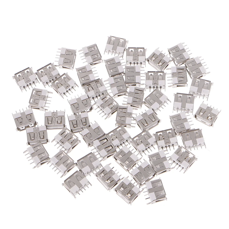 

20/50 Pcs USB 2.0 Female Type B/ A Port 4 Pin DIP 90/180 Degree Jack Socket Connector Silver Metal PCB Mount
