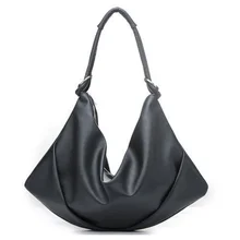 Soft PU Leather Fashion Hobo Bag Ladies Simple Pleated Black Bag Trendy font b Handbag b