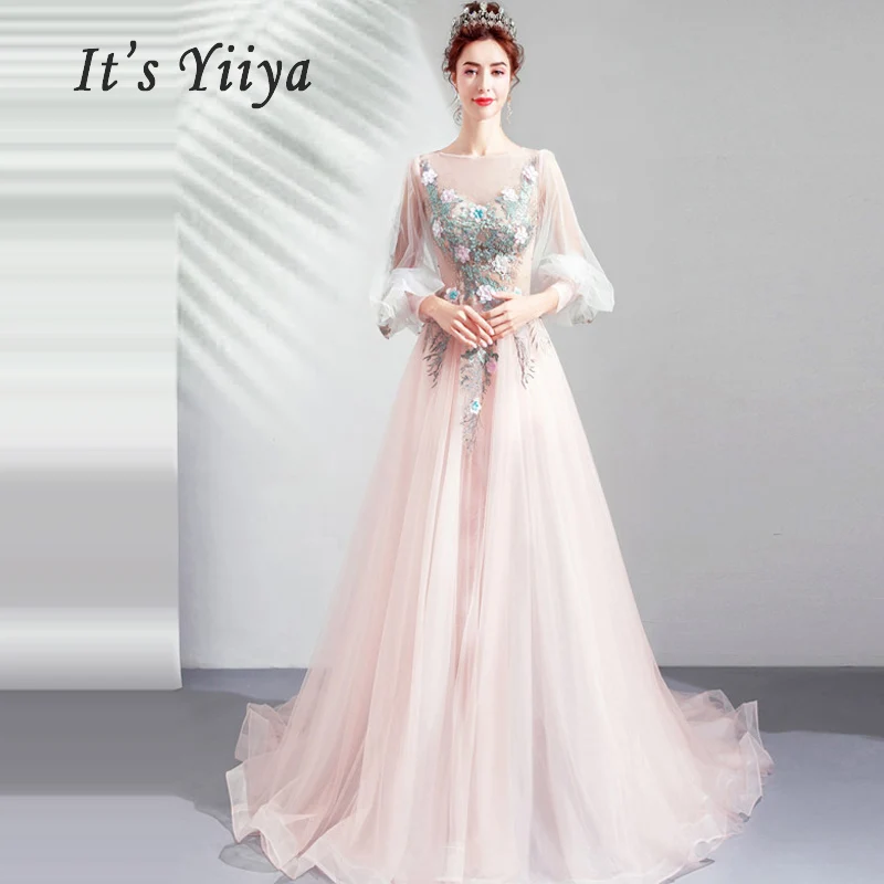 

Prom Gowns Pink Full Sleeves Elegant Vestidos De Gala 2019 Stylish Dresses Woman Party Night Custom Plus Size Prom Dresses E233