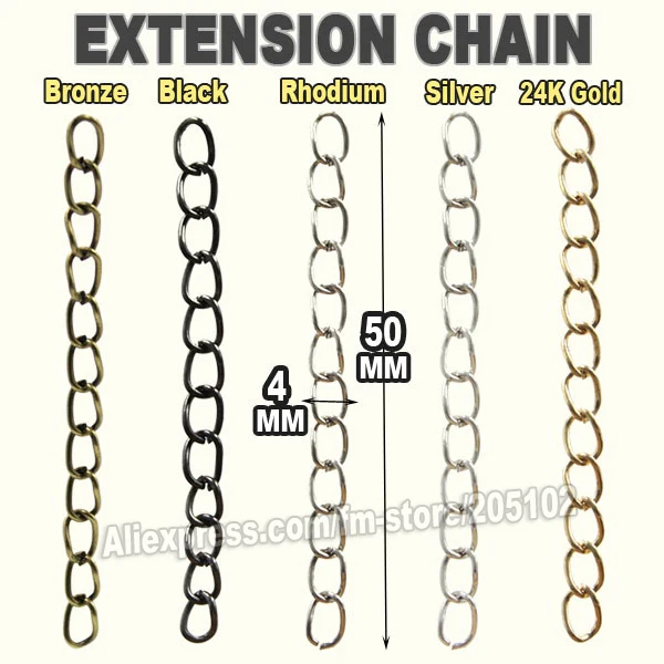 

80Pcs/Lot Extended Extension Chain Silver Gold Rhodium Black Bronze Tail Extender For Jewelry Findings Necklace Bracelet Chain