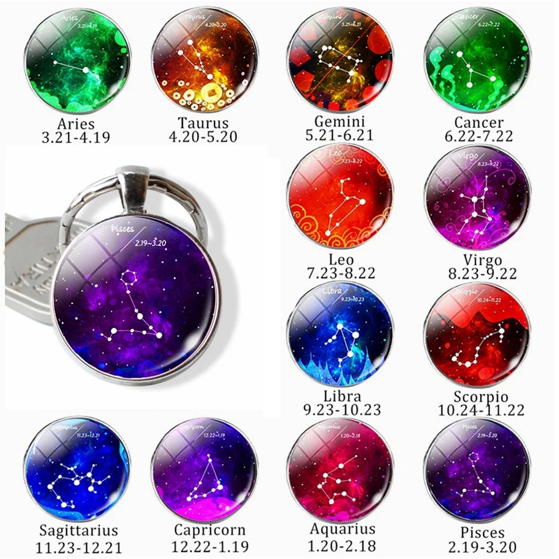 12 Constellation Zodiac Sign Keychain Key Chain Ring ...
