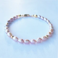 Lii Ji Natrual AA+ розовый фиолетовый РИС ФОРМА пресноводный жемчуг 925 Стерлинговое Серебро Золото Цвет ювелирные изделия браслет