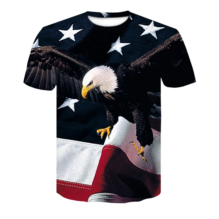 Летняя модная мужская футболка с 3D изображением американского флага Харадзюку с орлом, повседневная мужская одежда с коротким рукавом, быстросохнущая футболка с круглым вырезом