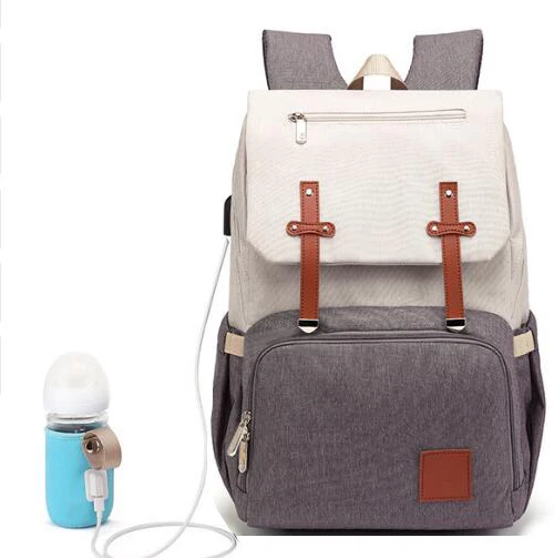 USB Водонепроницаемая сумка для подгузников для мам, рюкзак для подгузников для мам, женский рюкзак для коляски, дорожная сумка для младенцев, Сумка с изоляцией для ухода за ребенком - Цвет: grey white