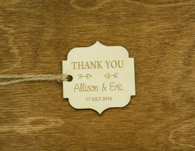 custom wooden thank you tag with name rustic wedding favor tags