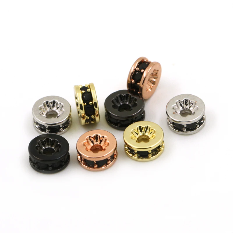 

6pcs/lot Round spacers charms/micro pave bead/Men's bracelet accessories Cubic Zirconia CZ space beads with clear CZ