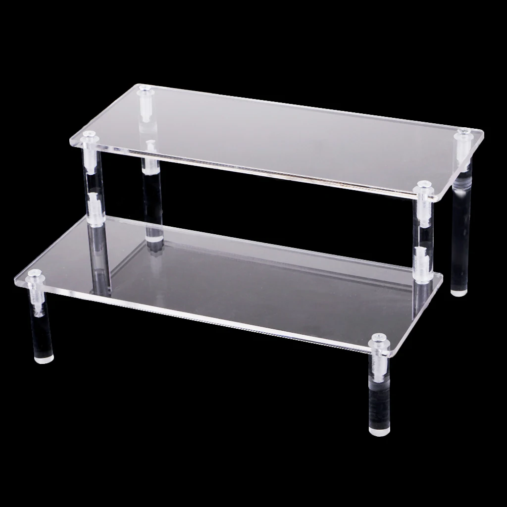 Acrylic Riser Display Rack Shelf Removable Showcase - 2-Layer Detachable Storage Stand for Cosmetics, Jewelry, Car Model Toys